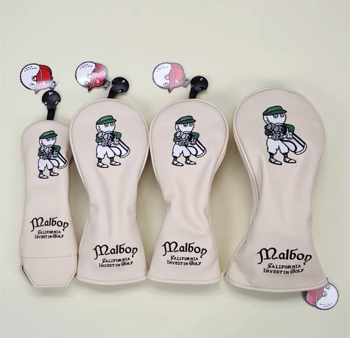 【新製品大人気4点セット】 リスMalbon Golfマルボンクラブカバー濃い緑 マルボン ゴルフ Malbon ヘッドカバー 4個セット 緑 新品未使用