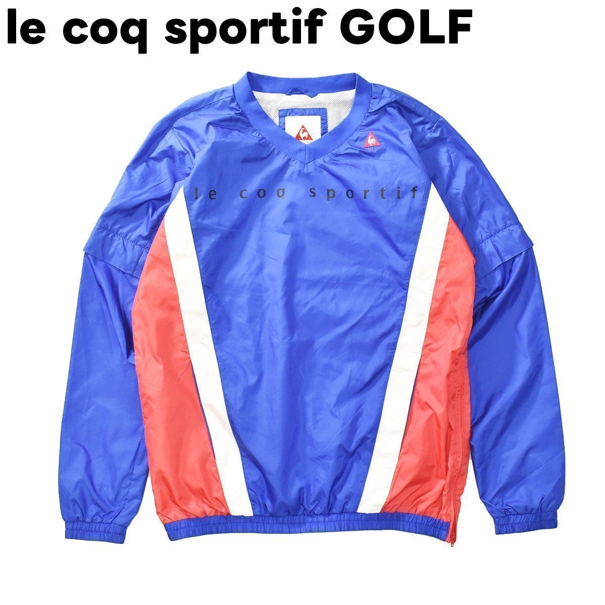 サイズ：M LE COQ GOLF ルコックゴルフ  裏メッシュ 2way ジップジャケット  ブルー系 [240101432693] ゴルフウェア メンズ ストスト トリコロールカラー】 ルコックゴルフ 裏メッシュ 2WAY スニード