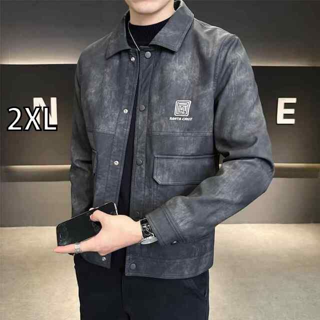 [2XL]メンズ 服 シンプル ファッション オシャレ 大人 かっこいい 大きいサイズ ストリート 紳士服 エコ レザージャケット 秋 スリム ライダース トップス