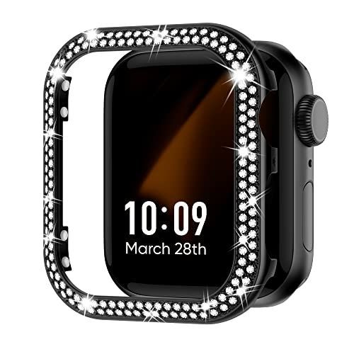 ブラック_Series 87 41mm Missair コンパチブル アップルウォッチ カバー キラキラ ステンレス 41mm Apple Watch ケース 金属 ダブルダイヤモンド アップルウォッチ 飾りフレーム Series 6 5 4 SEに対応 オシ