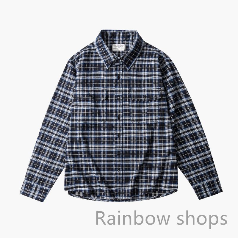 春秋メンズ厚手 チェック柄シャツ メンズワークシャツ アメカジシャツブラウス S~2XL ネイビー グレー ljhcp43