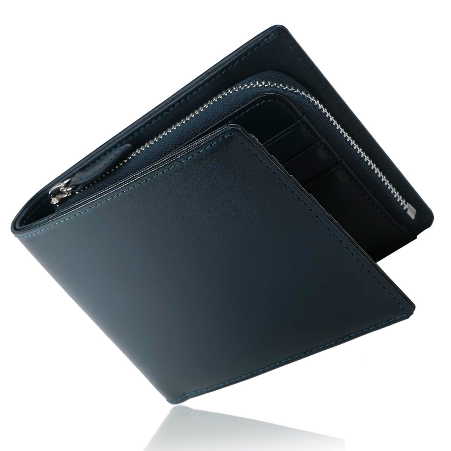 [GENERAL ARTS] 財布 本革 植物タンニンなめし革 札入れ部の内側も牛本革 (アイアンブルー) 二つ折り 2つ折り メンズ レディース カード10枚収納 ギフト プレゼント スキミング防止 [アイアンブルー]