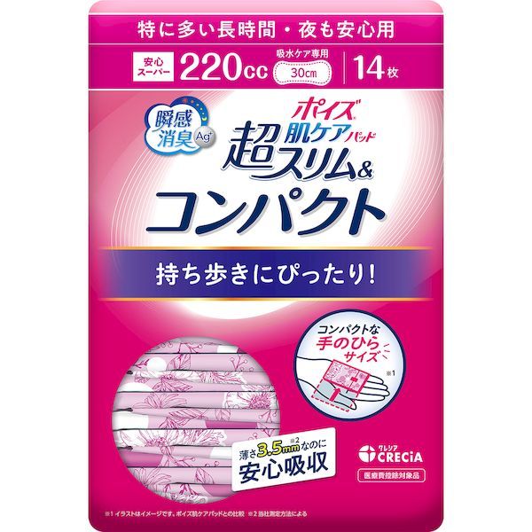7営業日以内発送 同梱不可 お一人さま クレシア 4901750883492 ポイズ肌ケアパッド超スリム＆コンパクト 特に多い長時間 夜も安心用 14枚＊24セット 沖縄離島販売不可