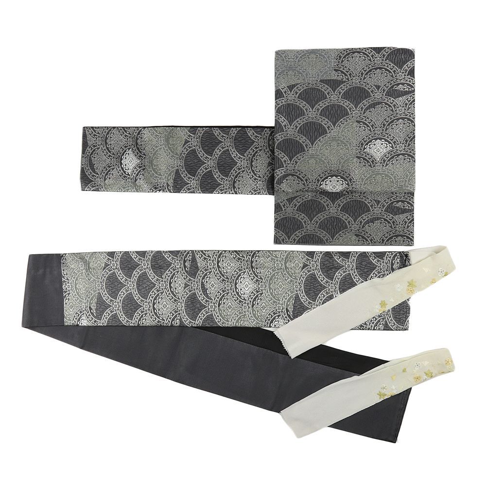 作り帯 夏 フォーマル 中古 絽 袋帯 紗 ダークグレー 二重紗 唐織