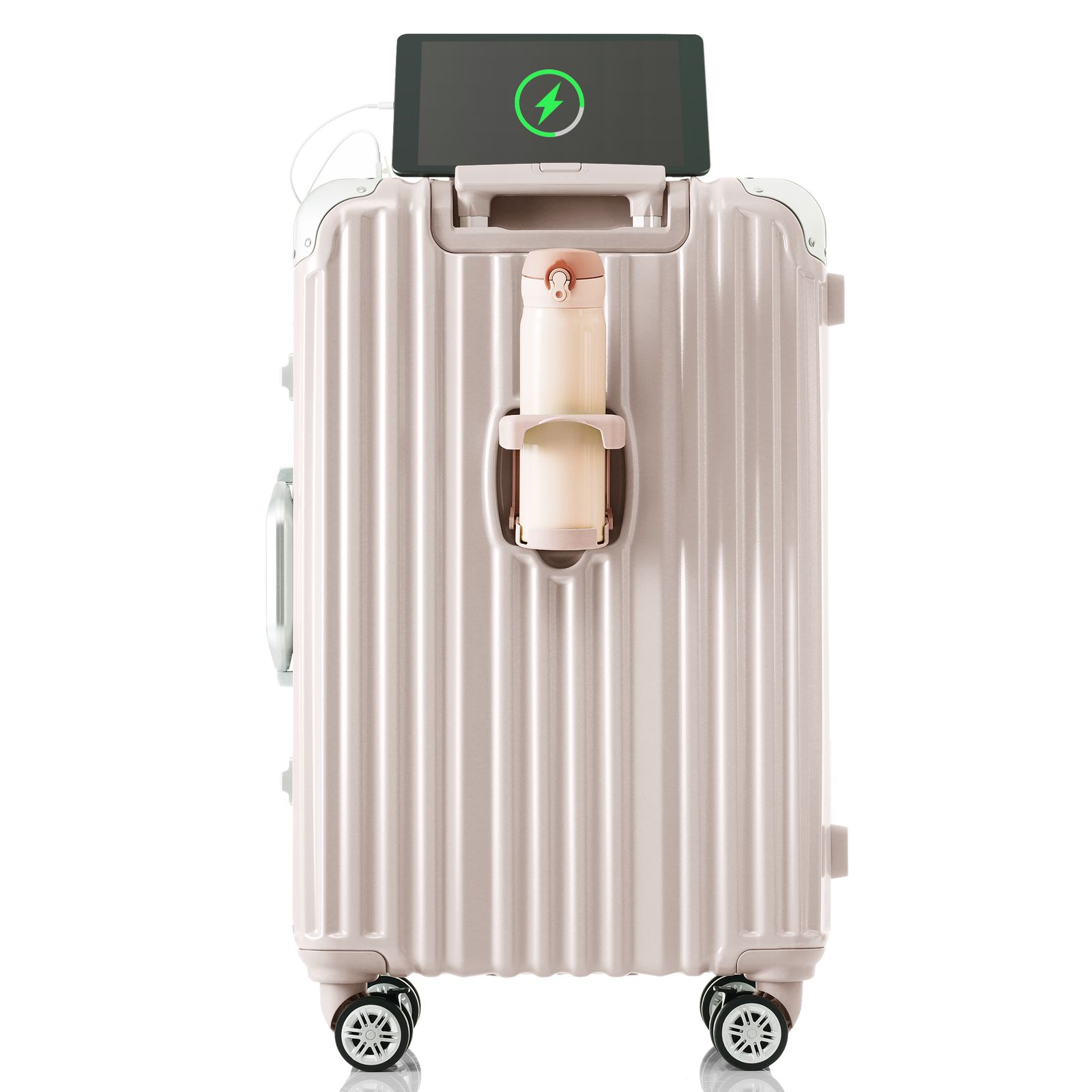 スーツケース Lサイズ アルミ ストッパー付き USBポート カップホルダー キャリーケース キャリーバッグ アルミフレーム 7日 14日 大容量 超軽量 軽い おしゃれ かわいいダブルキャスター 大型 GC
