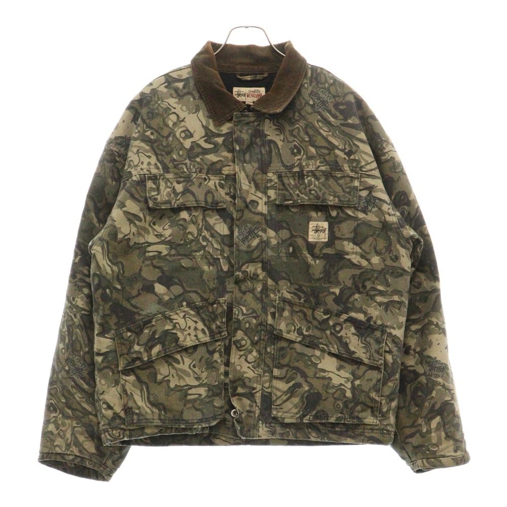 STUSSY (ステューシー) WASHED CANVAS SHOP JACKET VEIL CAMO ウォッシュド キャンバス ショップ ジャケット ベール カモ ワークジャケット グリーン