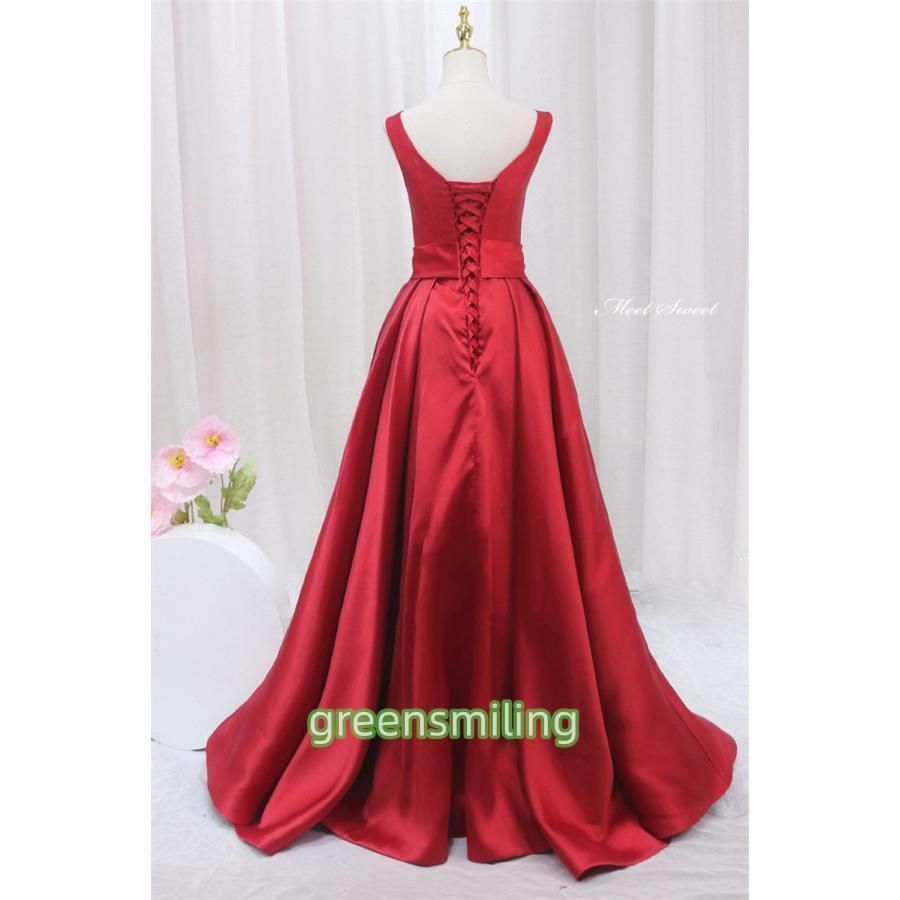 カラードレス プリンセスライン レッド ノースリーブ サテン 赤