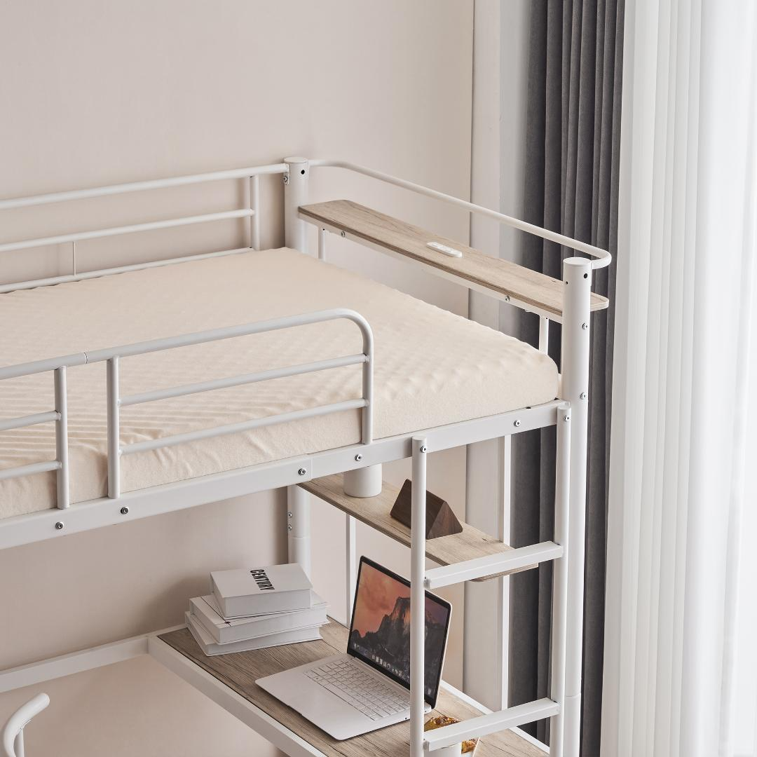 10cm厚さマットレス付き】ロフトベッド 階段付き S シングル パイプ