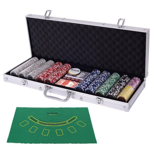 COSTWAY ポーカーセット 500枚チップ 数字入り マット付き ポーカーチップ チップ カジノチップ カジノゲーム シルバーケース