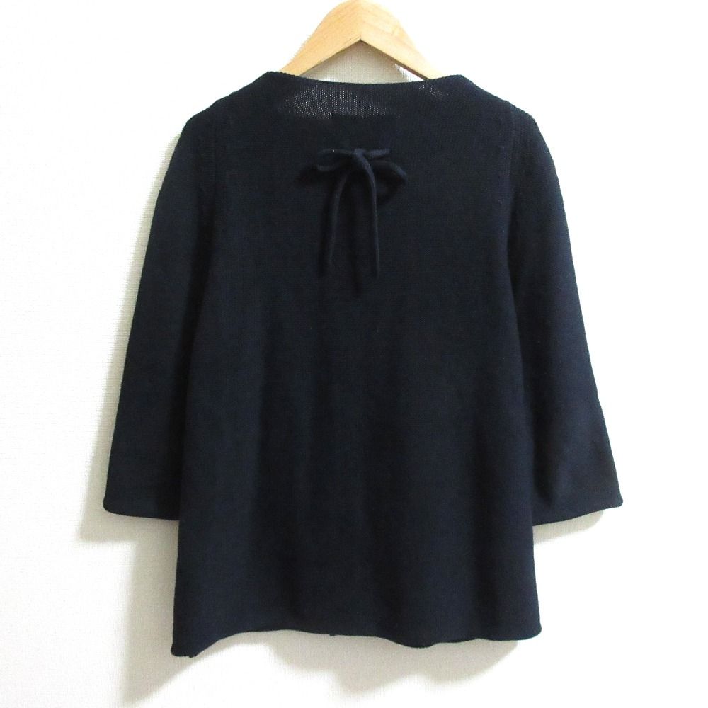 美品 YURI PARK ユリパーク バックリボン コットンニット カーディガン ジャケット ネイビー レディース 古着 中古 美品 YURI PARK ユリパーク バックリボン コットンニット