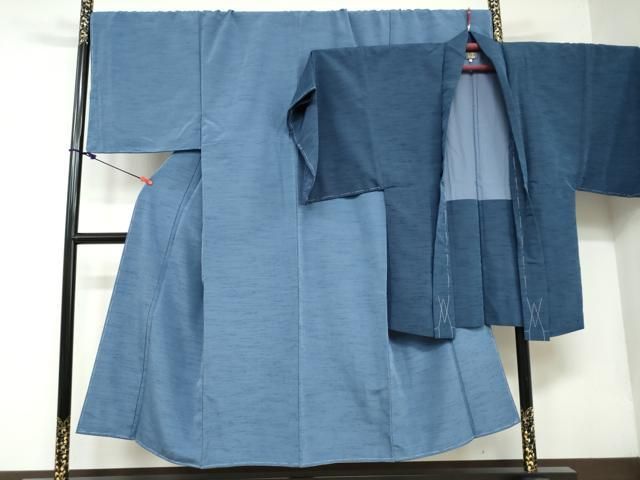 平和屋着物●男性 色無地 長羽織セット 薄花色 紺色 キングサイズ 洗える着物 ♥ DAAY5029ud