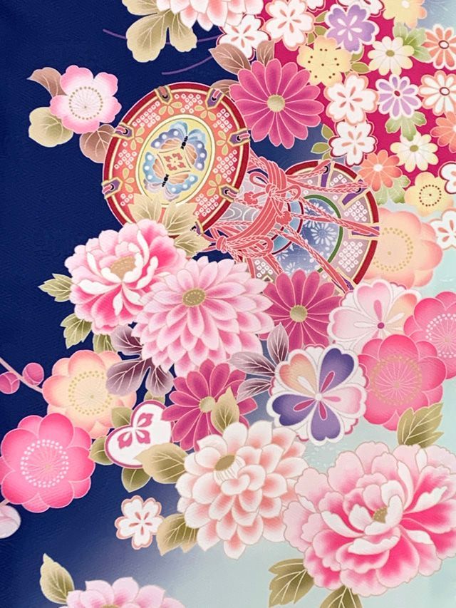 七五三 着物 2025年新作 7歳 絵羽柄の四つ身の子供着物(合繊)