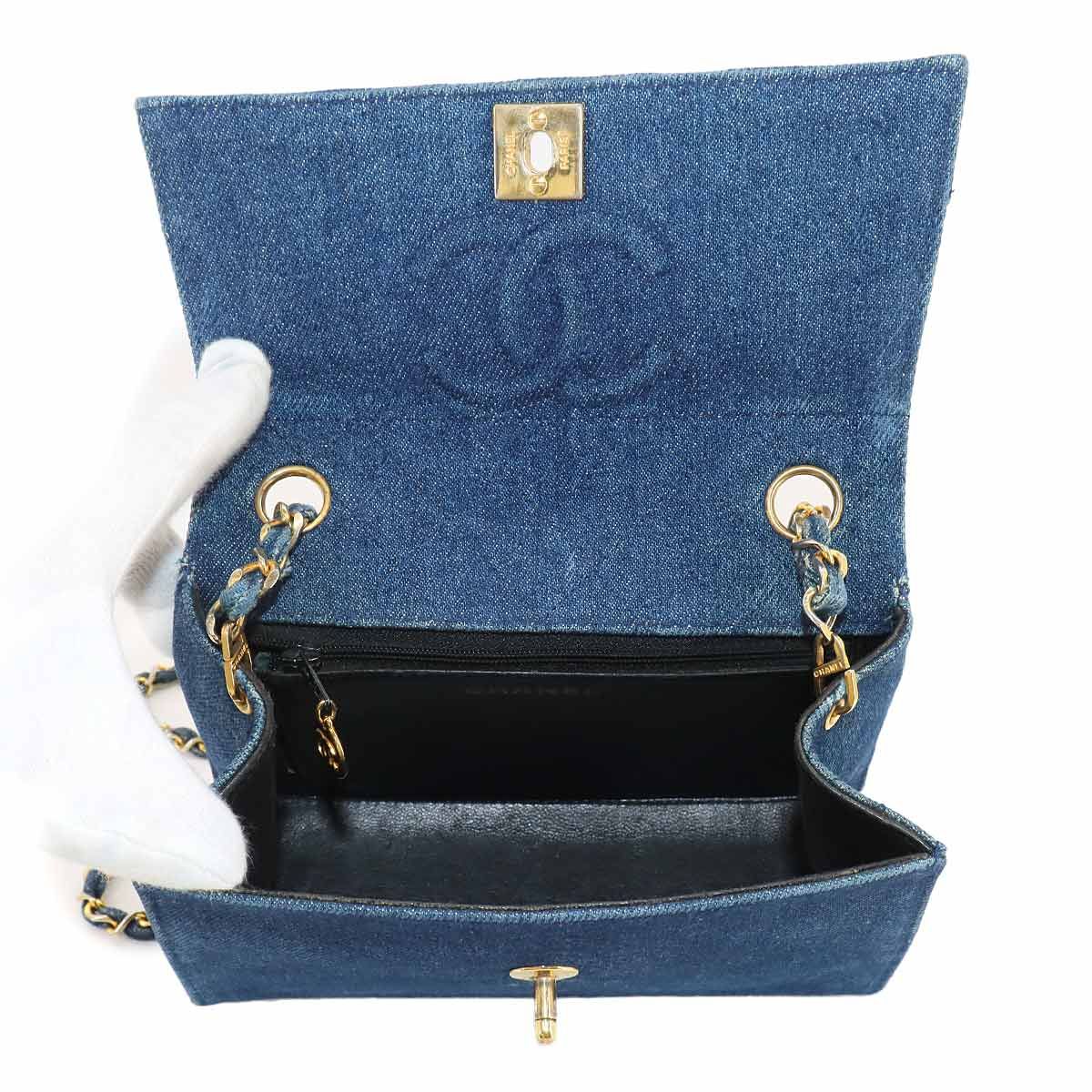 シャネル CHANEL チェーン ショルダー バッグ デニム ブルー