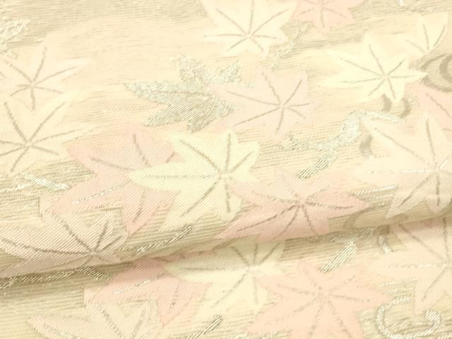 平和屋着物＊夏物　六通柄袋帯　流水草花文　銀糸　正絹　逸品　DABC8447cm 平和屋着物＊夏物 六通柄袋帯 流水草葉文 銀糸 正絹 逸品 DAAU8447cm