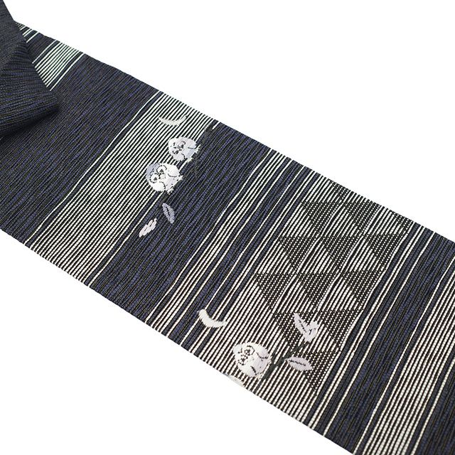 フクロウ 梟 ふくろう 名古屋帯 名古屋帯 月にフクロウ 梟 抽象柄 金