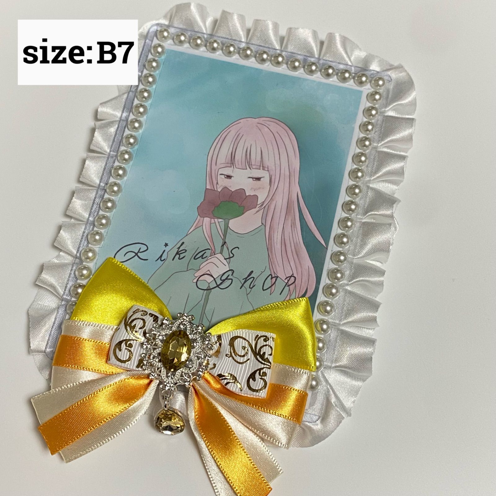 【No.002-6】B7 硬質ケース デコ ハンドメイド 黄