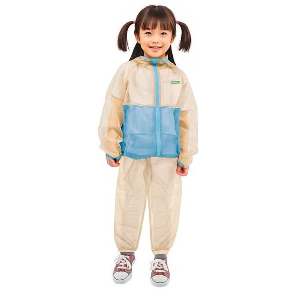 防虫 虫よけ服 上下セット モスキーヒ 子ども用 パーカー パンツ ベージュ×ブルー mothkeehi VA-080 VA-081 キッズ 男の子 女の子 虫さされ対策ネット メッシュ 25SS【送料当社負担】