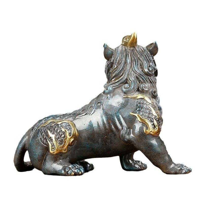 獅子 狛犬 招財 風水グッズ 黄金 ゴールド グレー 銅製 北京宮殿の門 ペア オブジェ 優雅 気高い 玄関 リビング 贈り物 伝統的 気高い NEXPOTALLINN_EU