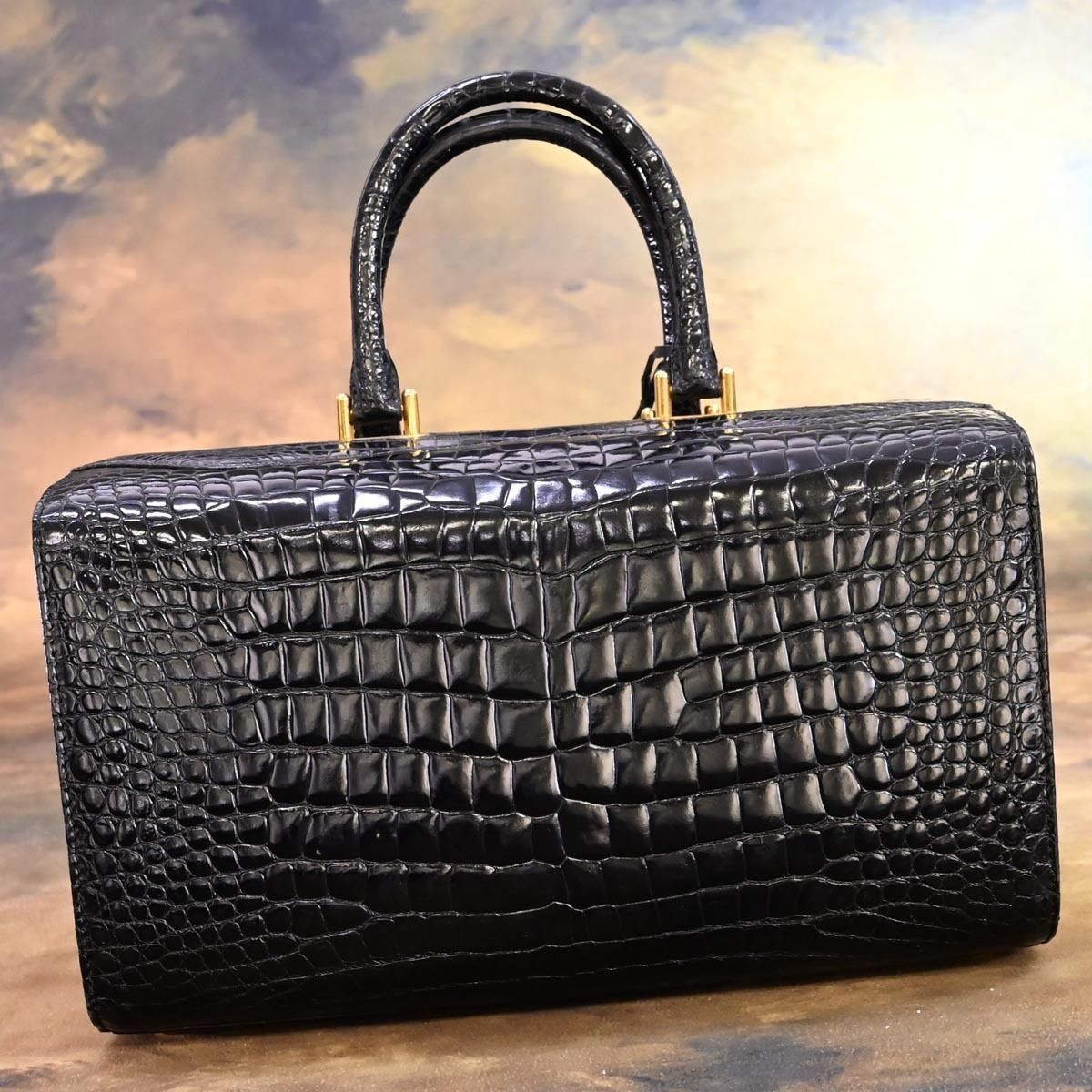 本物 美品 グッチ 極希少 ラージモデル クロコダイルレザー Wロック 