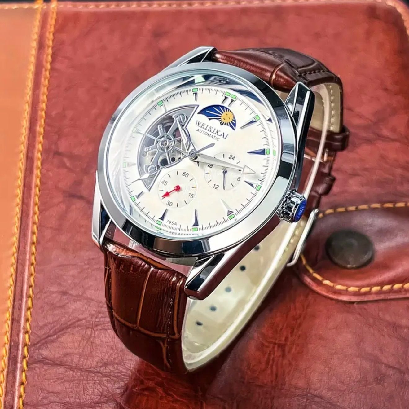 新品 自動巻機械式腕時計 メンズウォッチ ホワイト＆シルバー