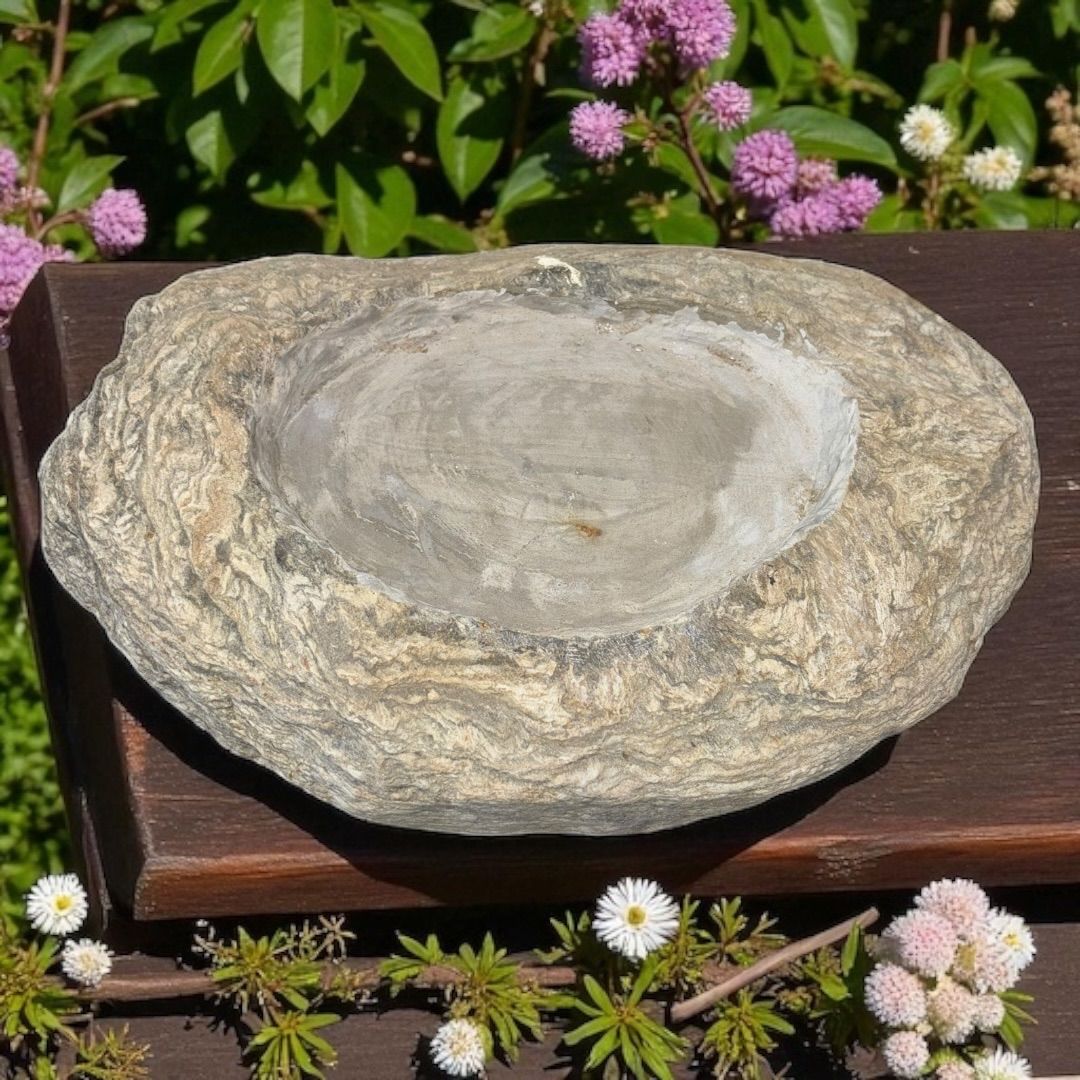 溜り石 水石 庭石 日本庭園 天然自然石・なす模様水石・水鉢・盆石