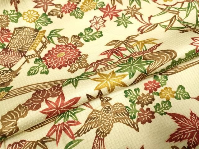 平和屋着物＊夏物 小紋 紗 飛鶴風景花文 洗える着物 CAAS8220vp