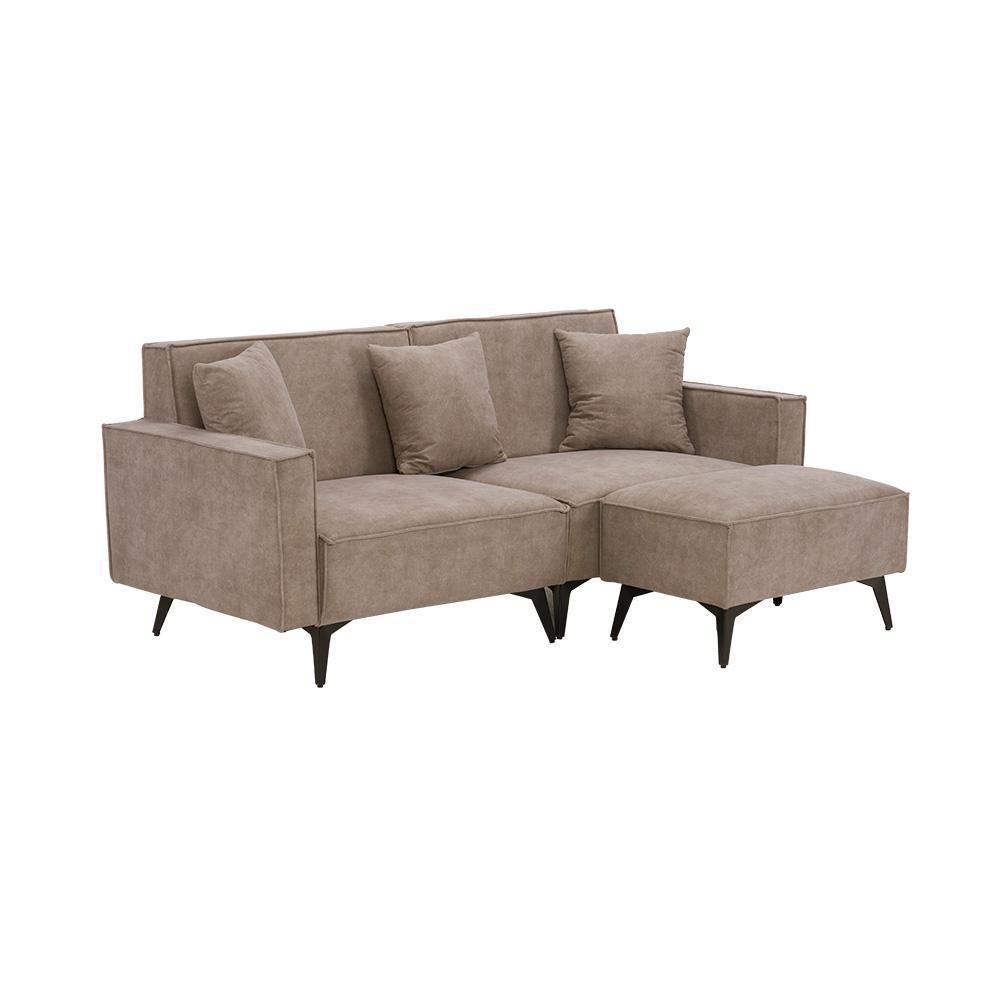 ソファーソファ3人掛けコンパクト幅153cmオットマン付き【ライトコーヒ