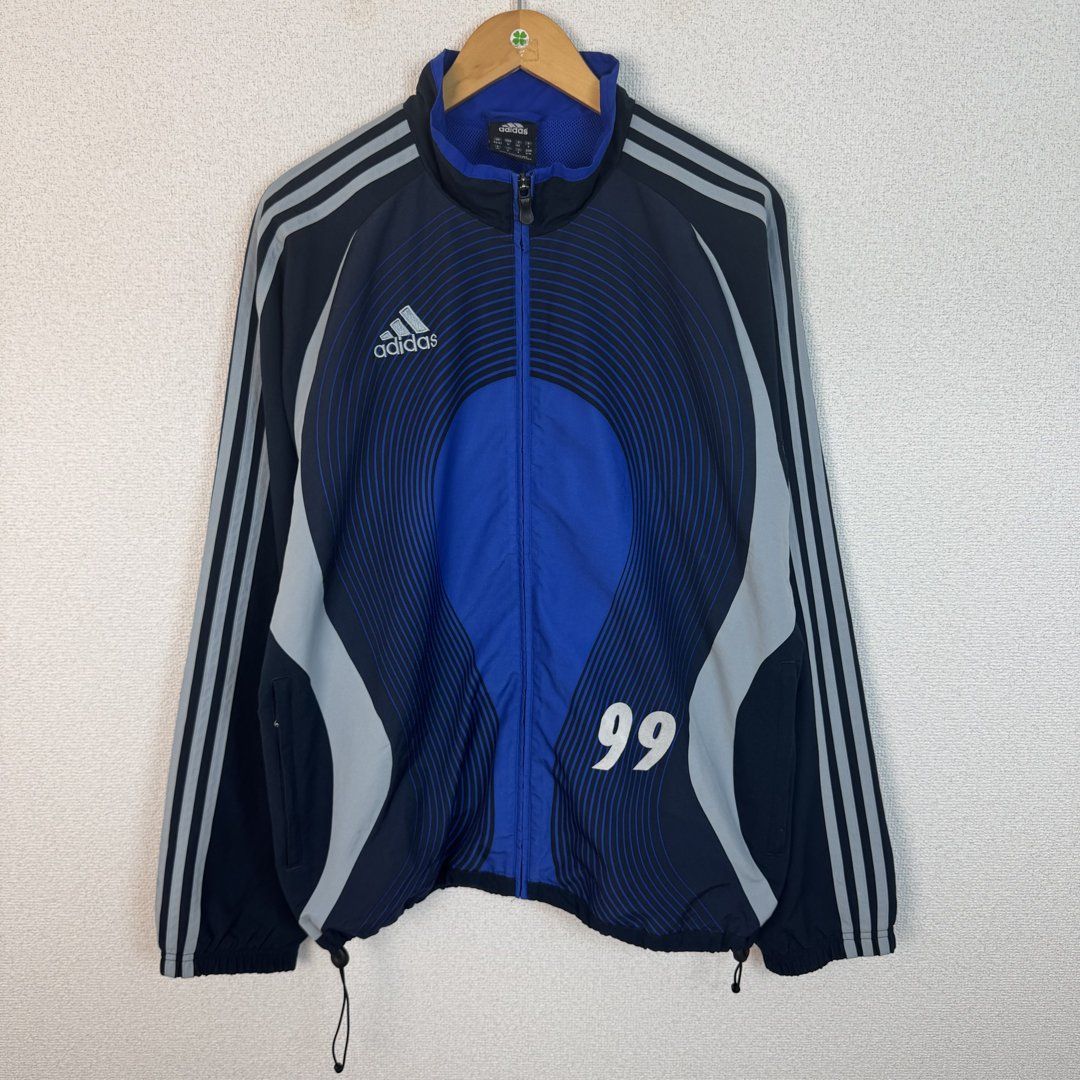 adidas アディダス トラックジャケット スリーストライプス ナンバリング ネイビー Mサイズ メンズ 古着 Y2K ゲームシャツ