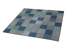【新品・4営業日で発送】イケヒコ 純国産 袋織 い草ラグカーペット 『ＤＸ京刺子』 ブルー 約191×191cm（裏:不織布）