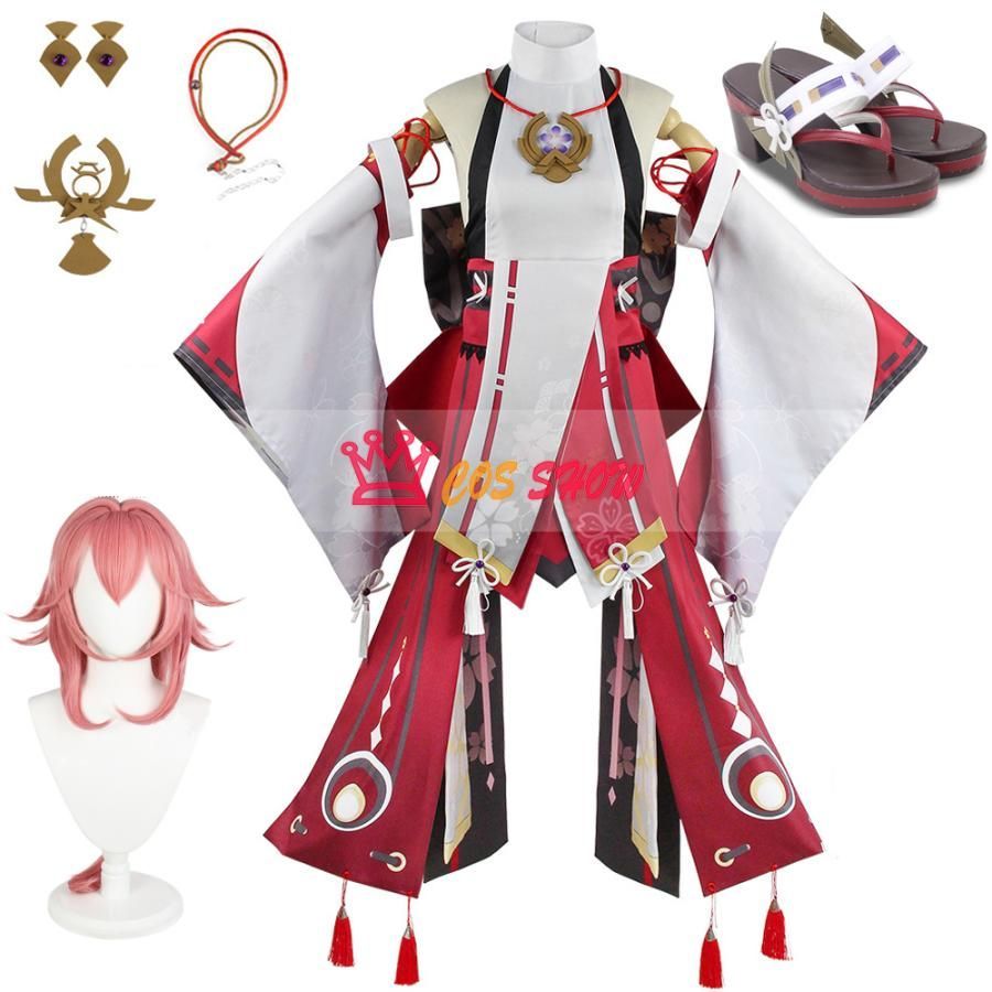 豪華版 原神 げんしん 八重神子 やえみこ コスプレ衣装 cosplay仮装 ウィッグ 靴 追加 イベント ステージ服 舞台 ハロウィン 学園祭