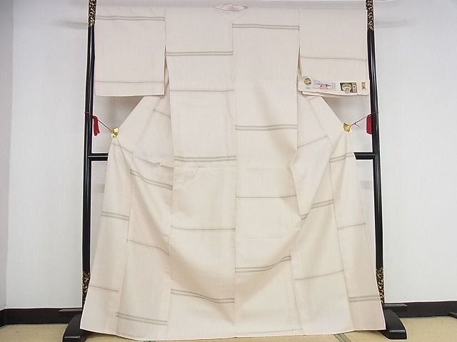 平和屋本店□極上 本場与那国花織 草木染 手織 紬 単衣 縞 証紙付き