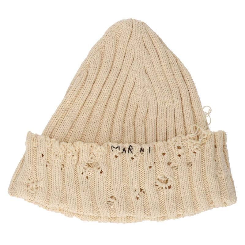 marni ニット帽　22aw ハンド刺繍ロゴ　ビーニー　ダメージ加工 marni ニット帽22aw ハンド刺繍ロゴビーニーダメージ加工