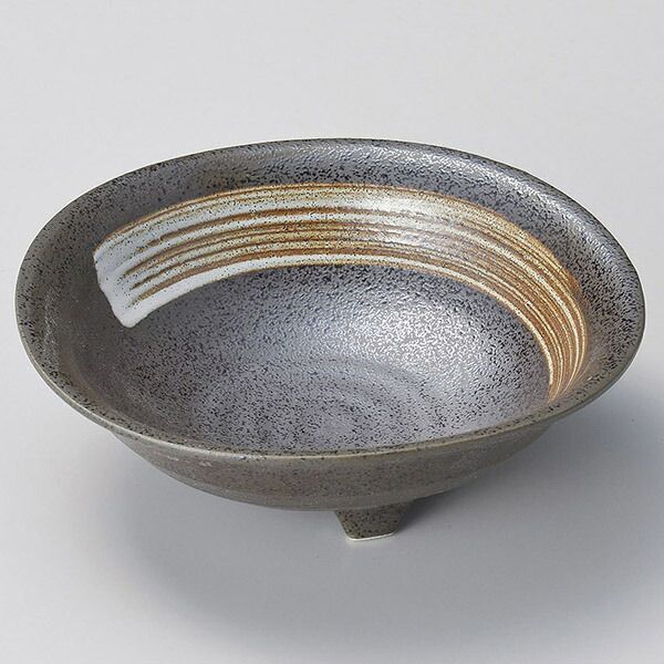 和食器 ヤ073-368 白刷毛天目三ツ足大鉢