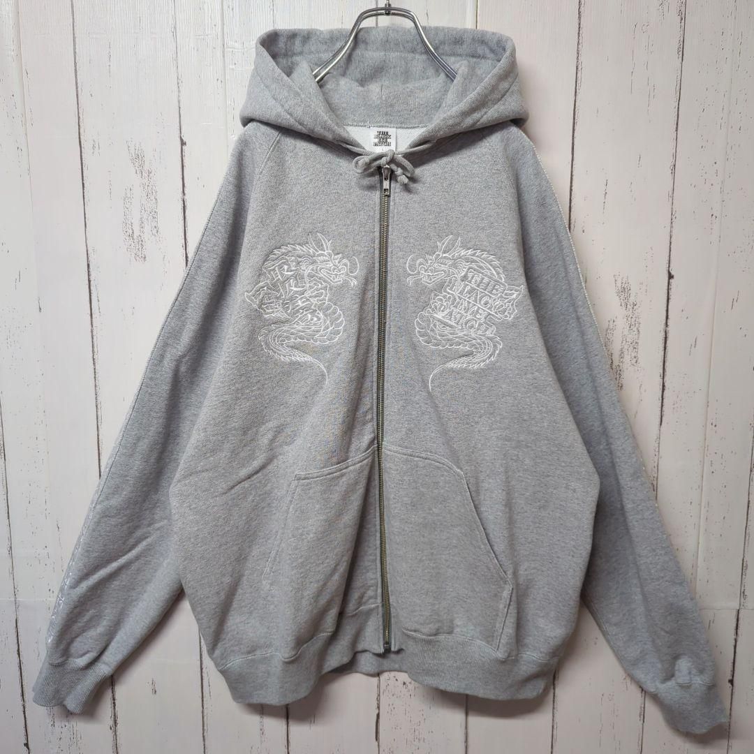 即完モデル ブラックアイパッチ 刺繍ロゴ 龍 取扱注意 パーカー