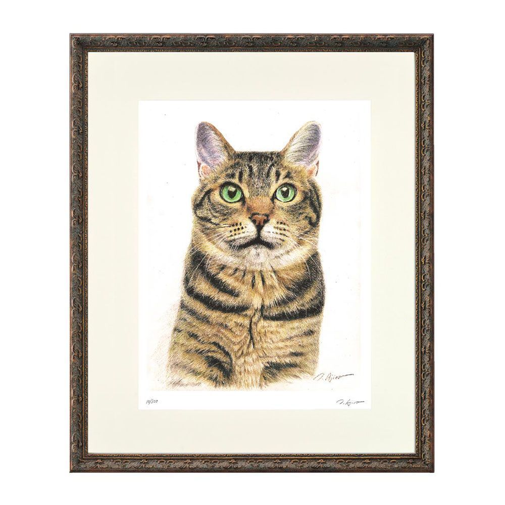 ダイアンエルソンフレーム版画絵画英国製猫ねこ 釣り