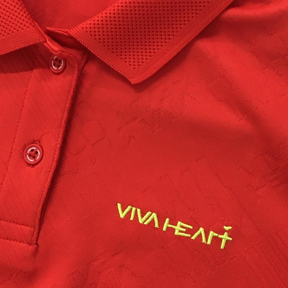 超美品】ビバハート 半袖ポロシャツ レッド ロゴイエロー ロゴ地模様