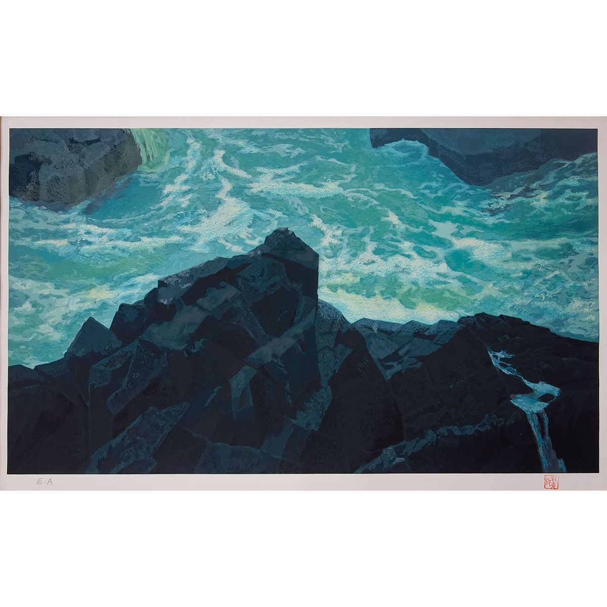 小林和作「海 温泉津-山陰海岸」リトグラフ 印章有 昭和60年 額縁入り 小林和作「海 温泉津-山陰海岸」リトグラフ 印章有 昭和60年