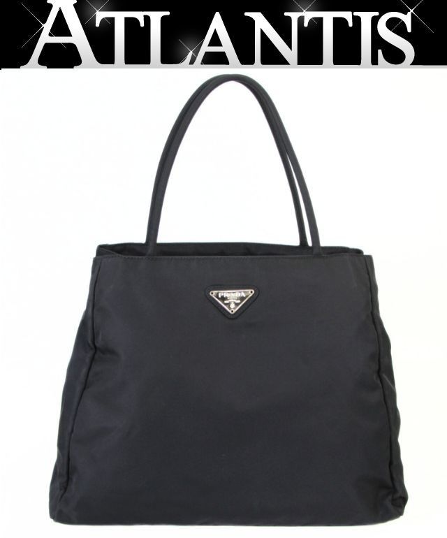 PRADA プラダ トートバッグ ナイロン レザー 三角ロゴ ブラック PRADA プラダ トートバッグ ブラック トライアングルロゴ