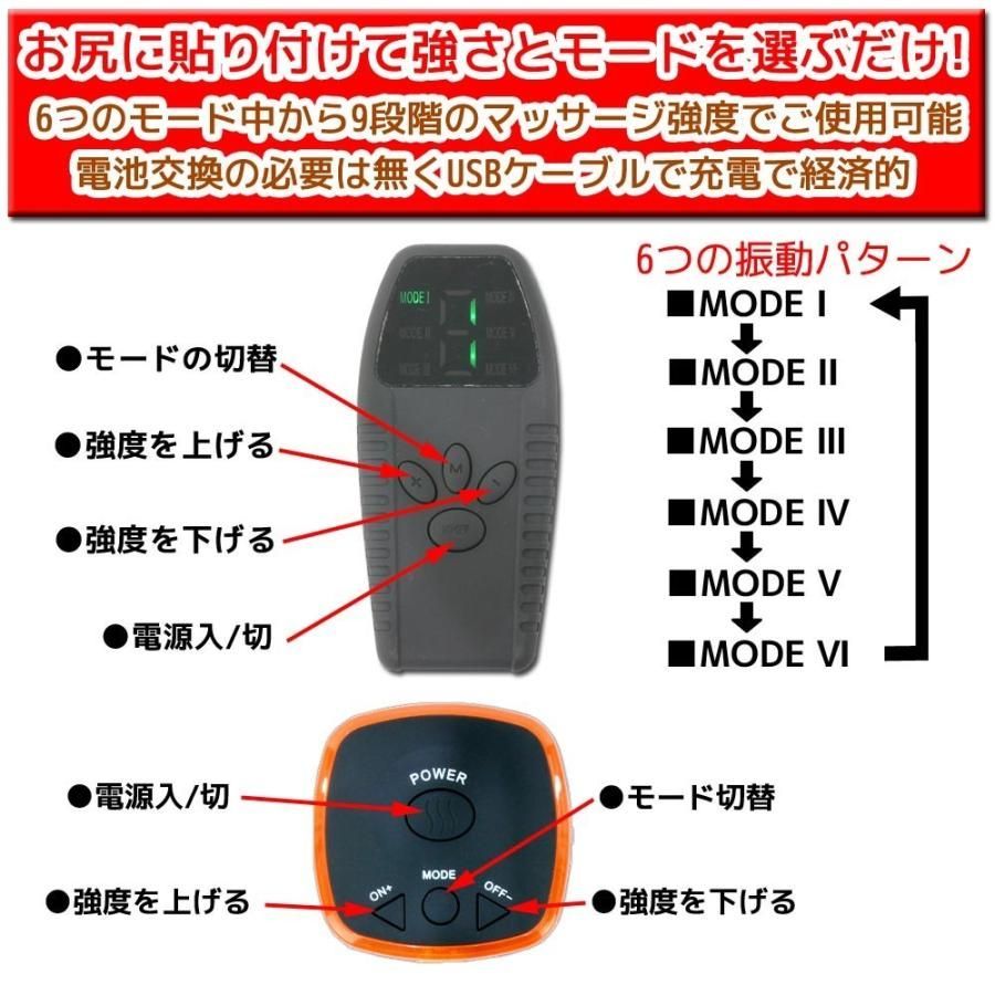 EMS お尻用 ヒップ専用 簡単 手軽 楽ちん 貼るだけ ヒップアップ ダイエット 筋トレ トレーニング パッド 6コース搭載 強度10段階調節  日本語取扱説明書付き