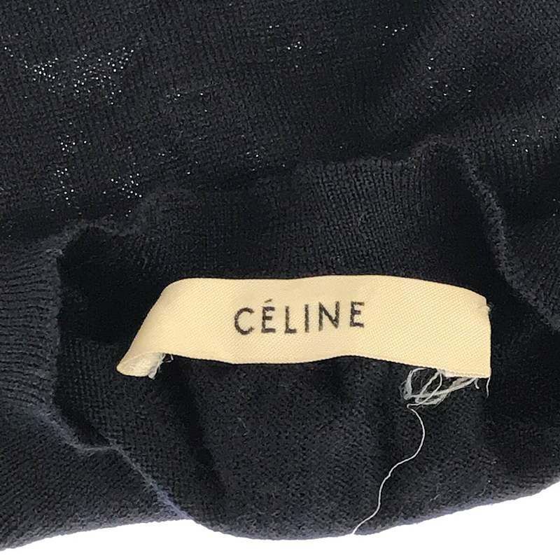 CELINE / セリーヌ | フィービー期 イタリア製 シルク混 バイカラー ハイゲージ 変形 ニット プルオーバー | S | ネイビー/グレー | レディース