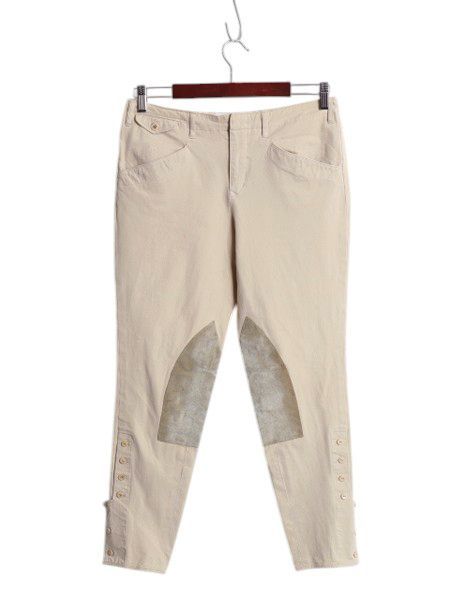 なクーポン配布中! ラルフローレン ジョッパーズ パンツ レディース M 程| ポロ コットン ストレッチ 本革 スウェード レザー 切替 乗馬 ジョガー ベージュ