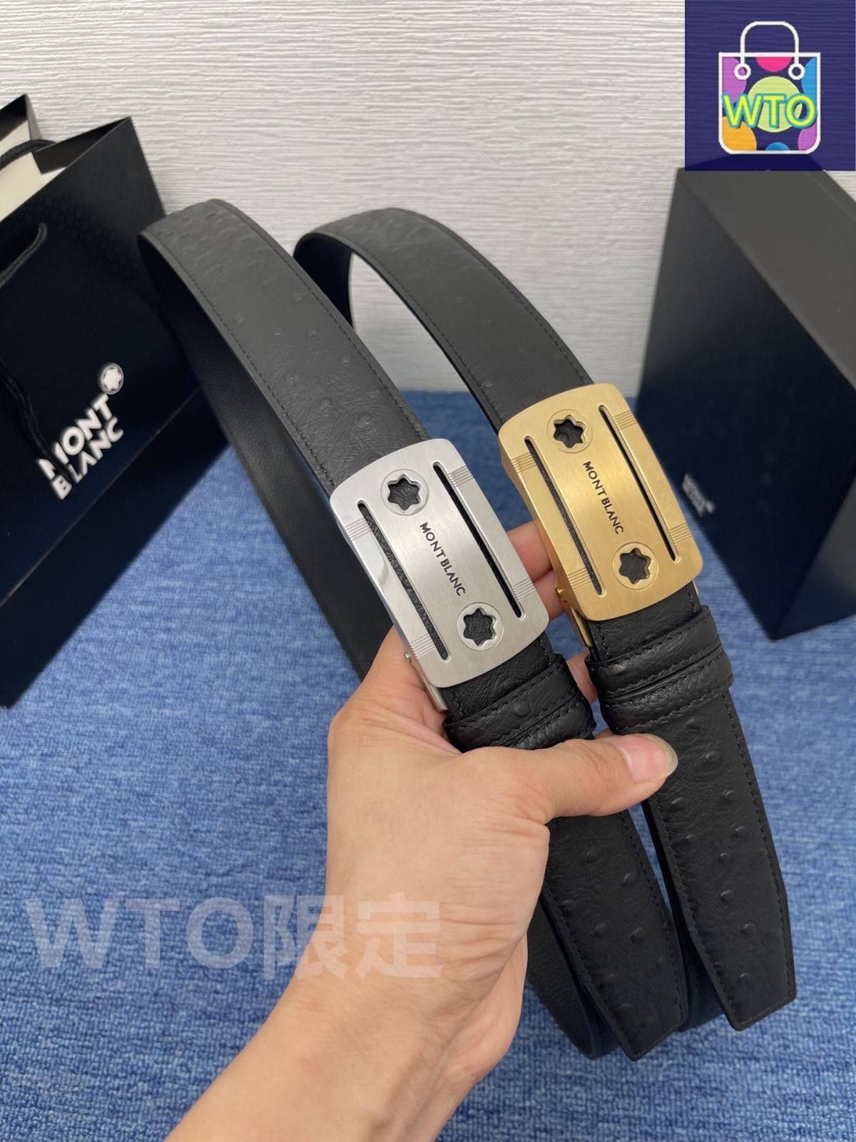 MONT BLANC レザーベルト　牛革35mm 新品未使用品　最値下げ★ シェイデッドブラウン レザーベルト、35mm - 高級ベルト