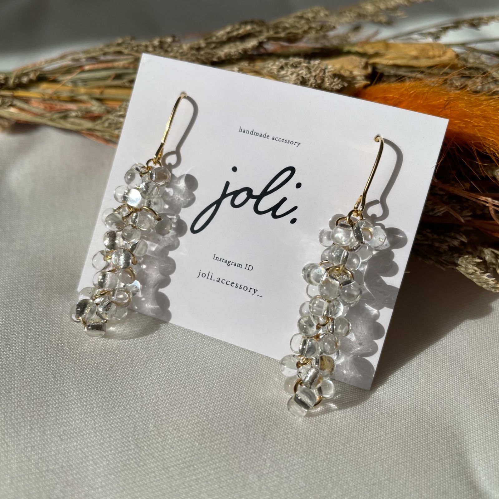 チェコガラスクリアシャンデリアゴールドフープ☞ハンドメイド