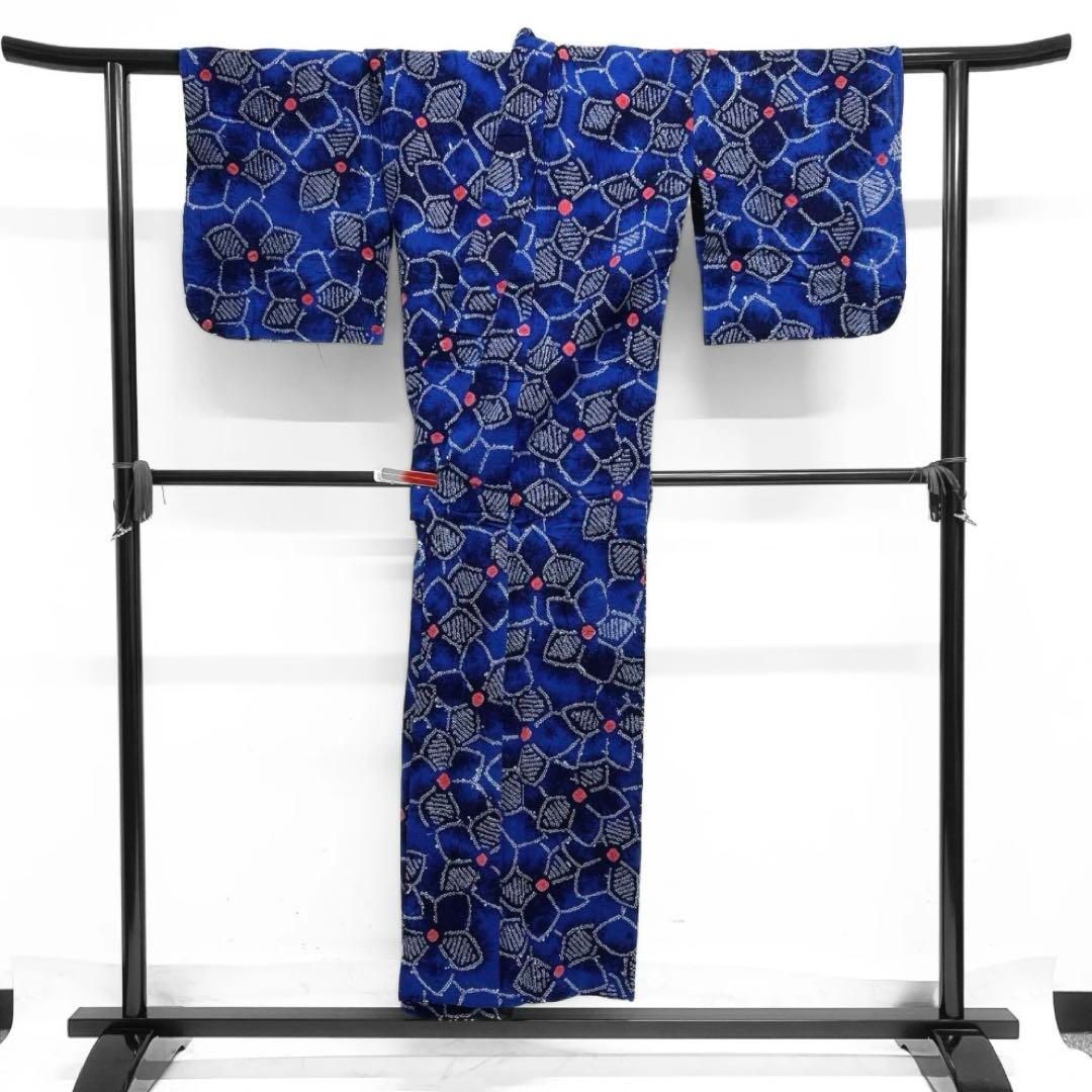 浴衣 有松鳴海絞り 花模様 花尽くし グラデーション ブルー 着物 034a
