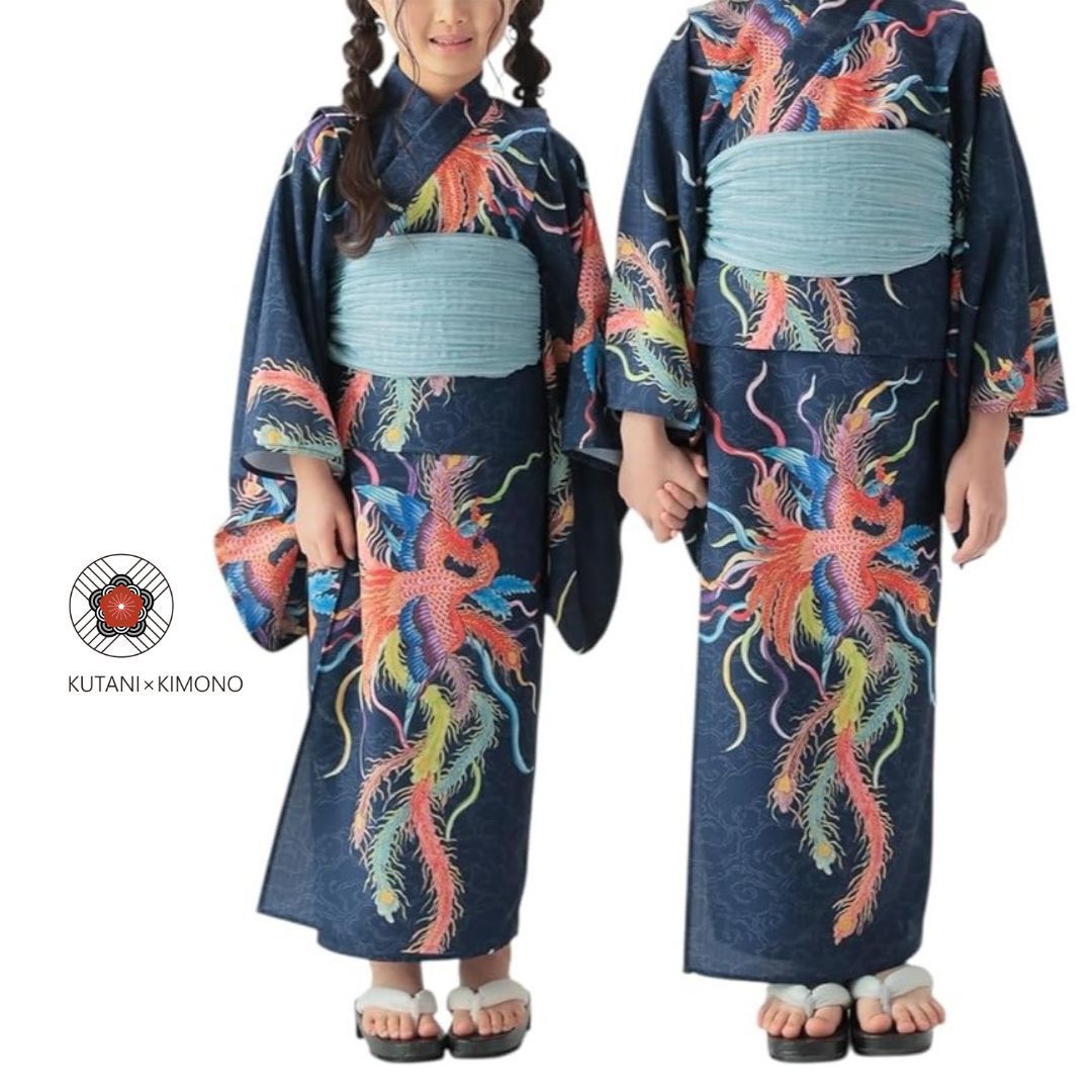 九谷焼作家が描く文様 キッズ浴衣・帯セット 鳳凰【KUTANI×KIMONO】