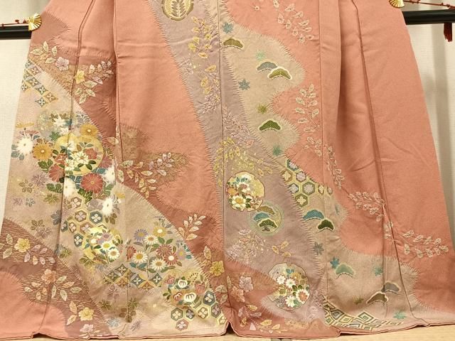 平和屋着物○訪問着 駒刺繍 絞り 雪輪草花文 金彩 正絹 逸品