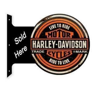 【HARLEY DAVIDSON ラウンド フランジ サイン 看板 】メタル ブリキ 垂直 壁面 店舗 ハーレーダビッドソン