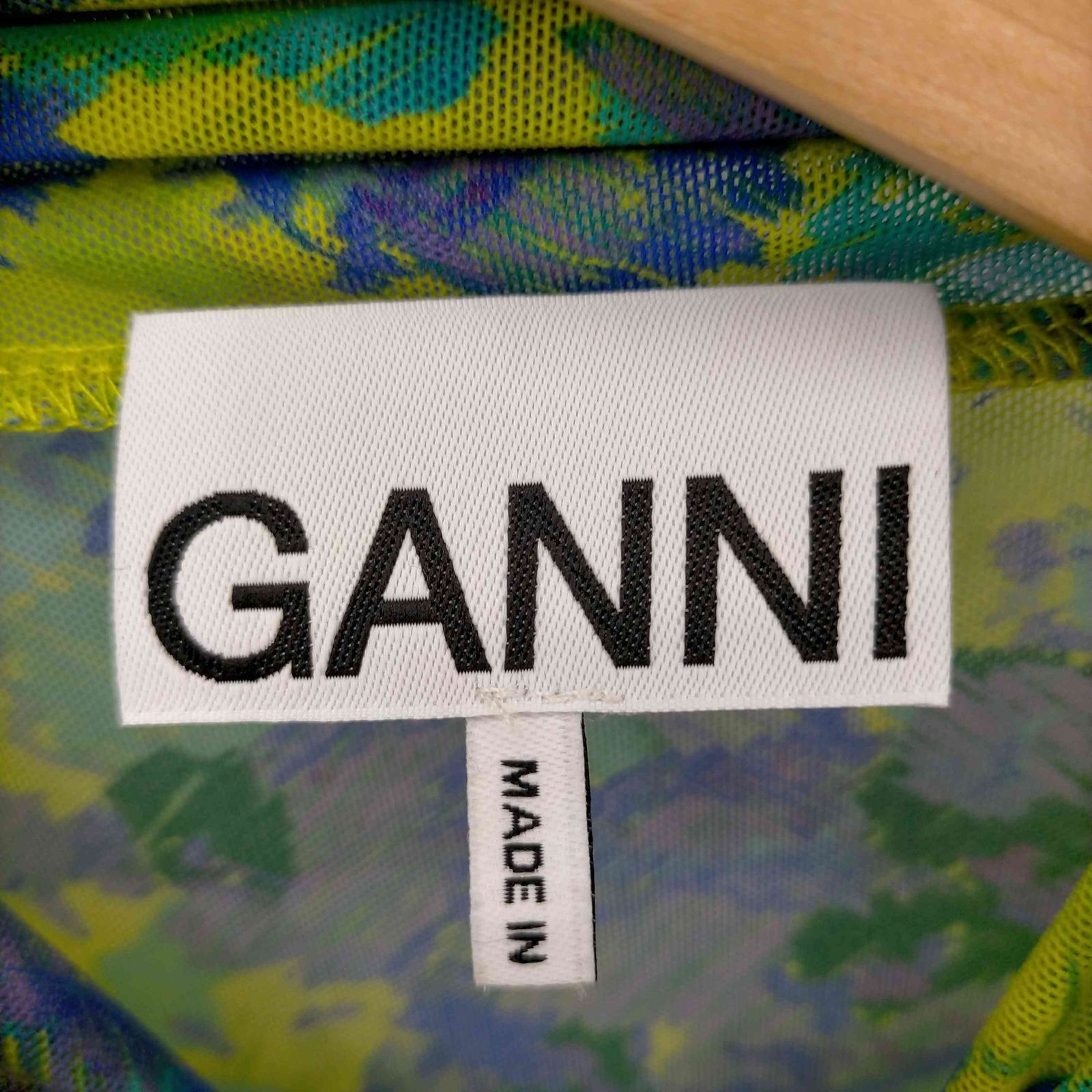 ガニー Ganni 総柄プリントメッシュハイネックトップス レディース 34  