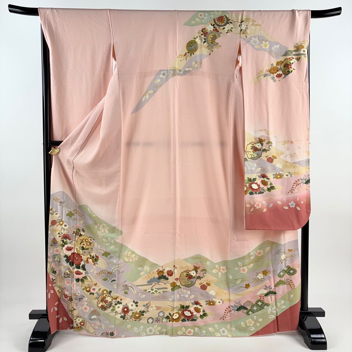 振袖 身丈168cm 裄丈67cm M 袷 千總 誰が袖好み 誰が袖 草花 金彩 金糸 ピンク 正絹 逸品 中古