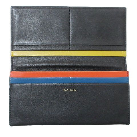 ポールスミス PAUL SMITH 長財布 ステッチ レザー かぶせ蓋 フラップ 小銭入れあり 黒 ブラック □SM3 X - メルカリ